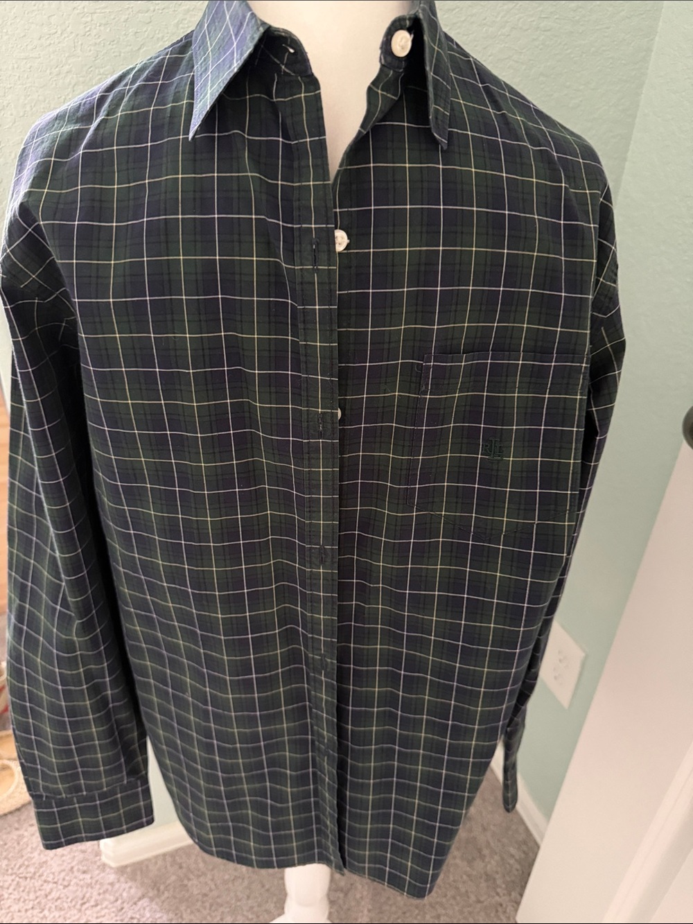 Lauren Ralph Lauren Dark Green and Navy Plaid Button-Down Shirt